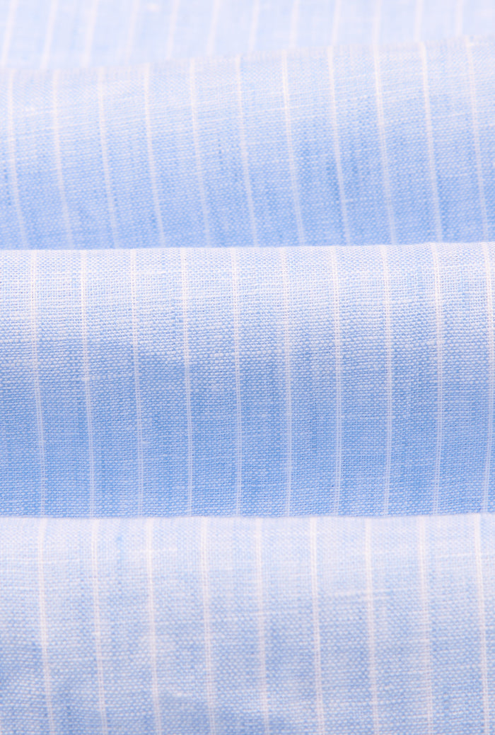 Blue & White Stripe Cutaway Collar Standard Fit Single Cuff Linen Shirt