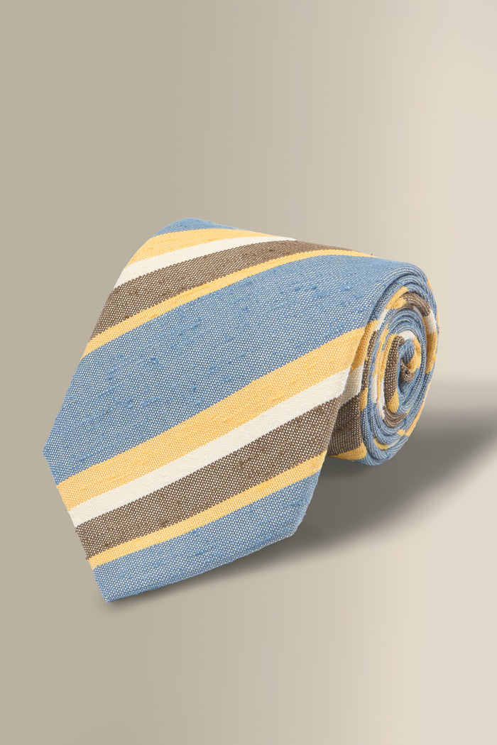 Blue & Yellow Stripe Cotton & Silk Tie