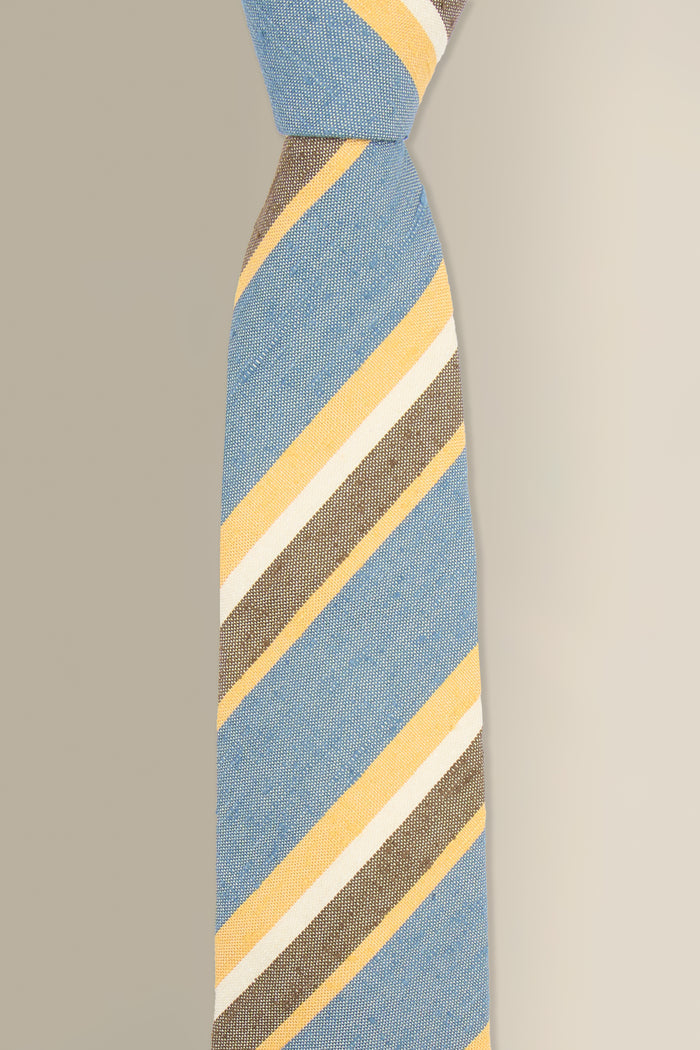 Blue & Yellow Stripe Cotton & Silk Tie
