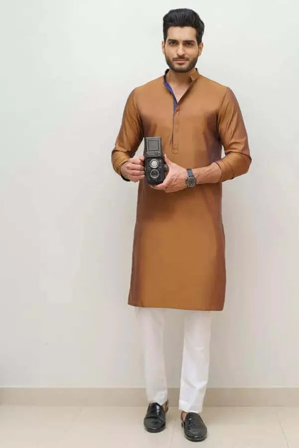 Brown Kurta and White Pyjama