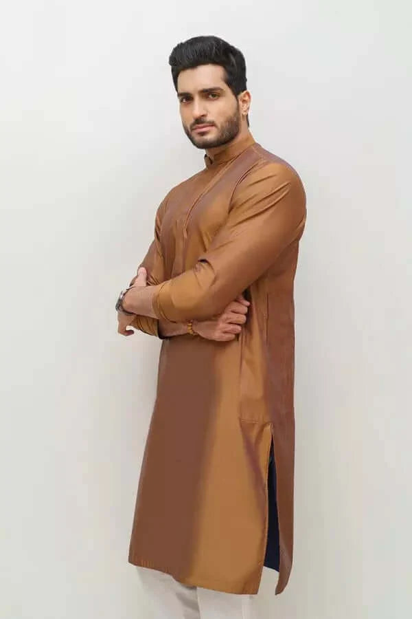 Brown Kurta and White Pyjama
