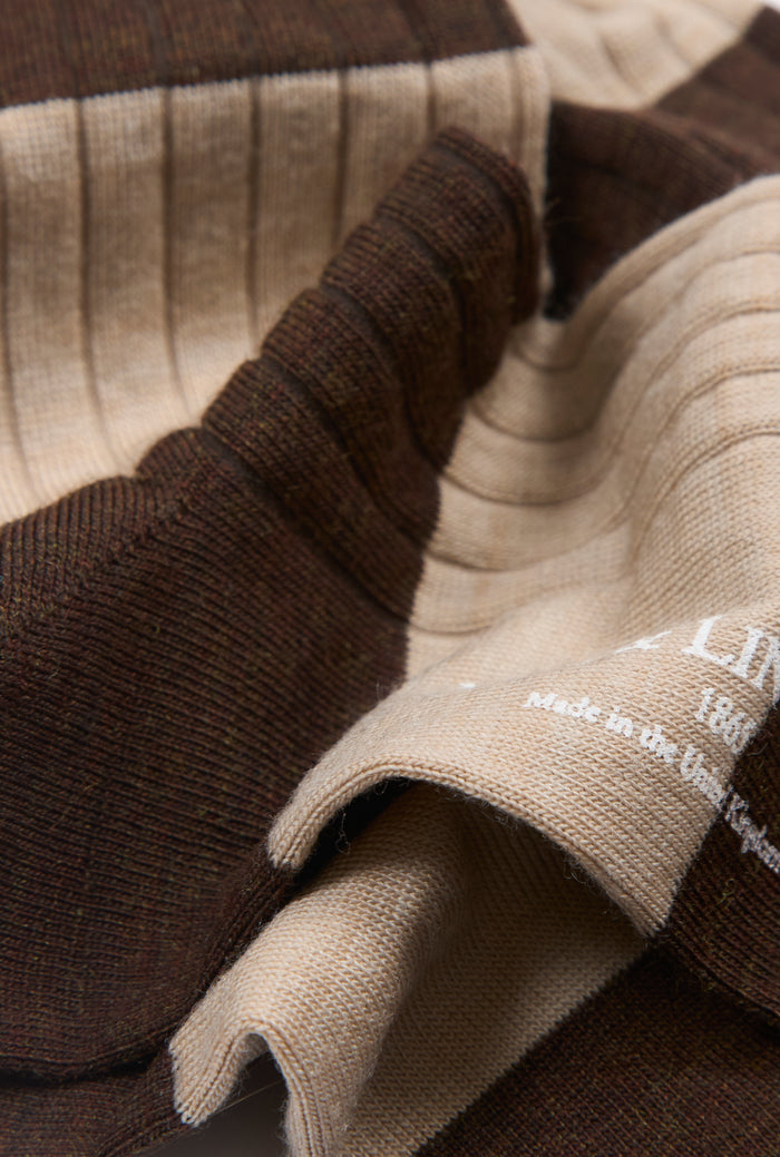 Brown & Cream Stripe Long Lightweight Wool Socks
