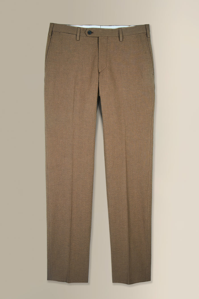 Brown Flat Front Seersucker Trousers
