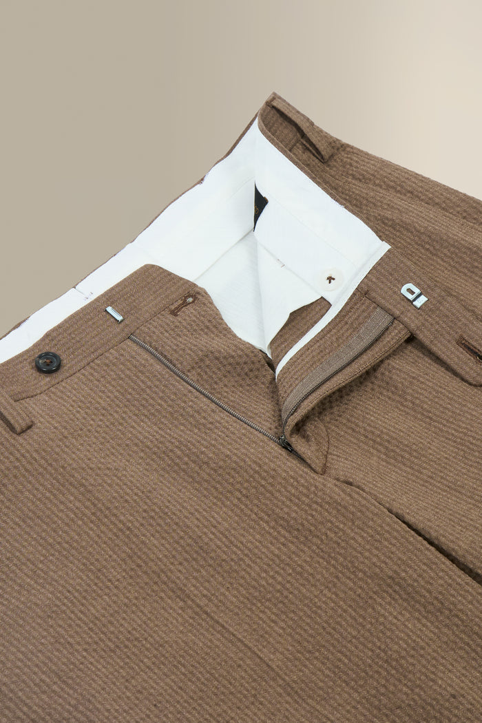 Brown Flat Front Seersucker Trousers