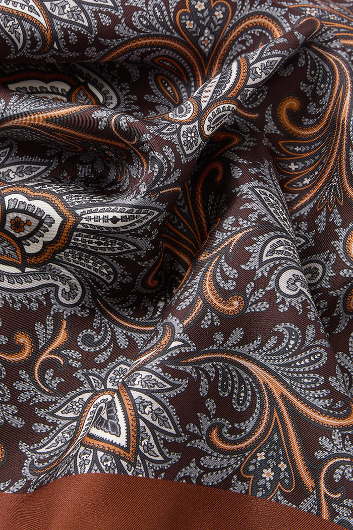 Brown Floral Paisley Silk Pocket Square