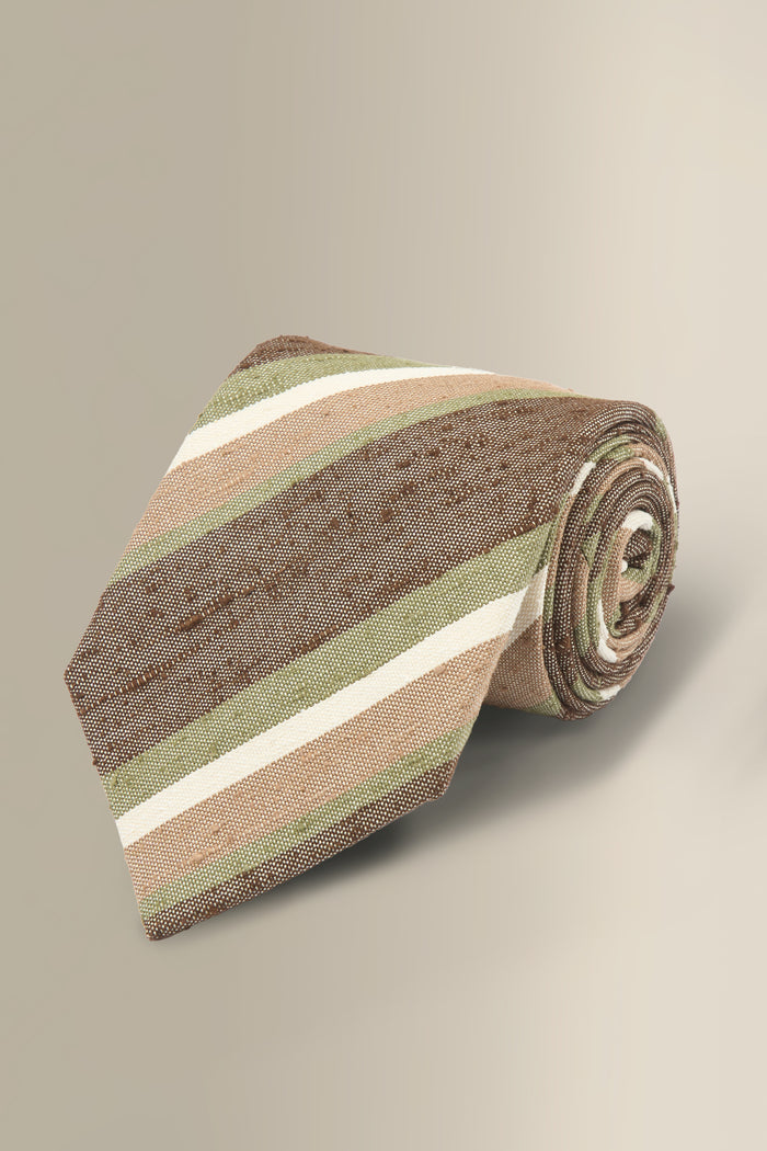 Brown & Green Stripe Cotton & Silk Tie
