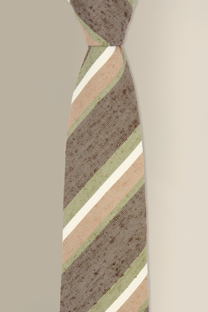 Brown & Green Stripe Cotton & Silk Tie