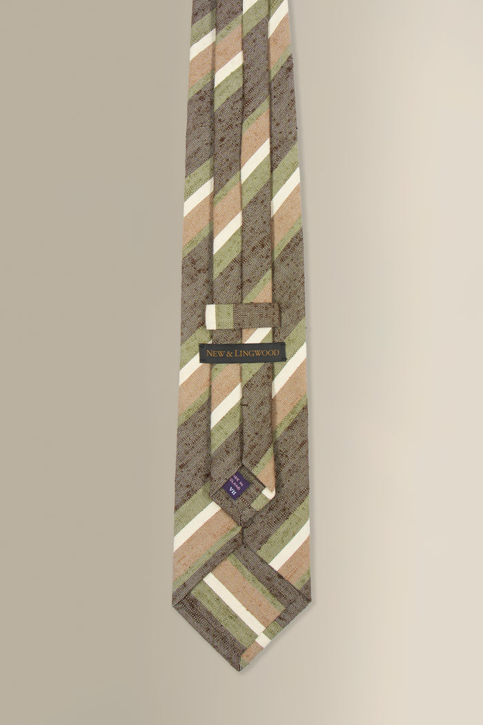 Brown & Green Stripe Cotton & Silk Tie