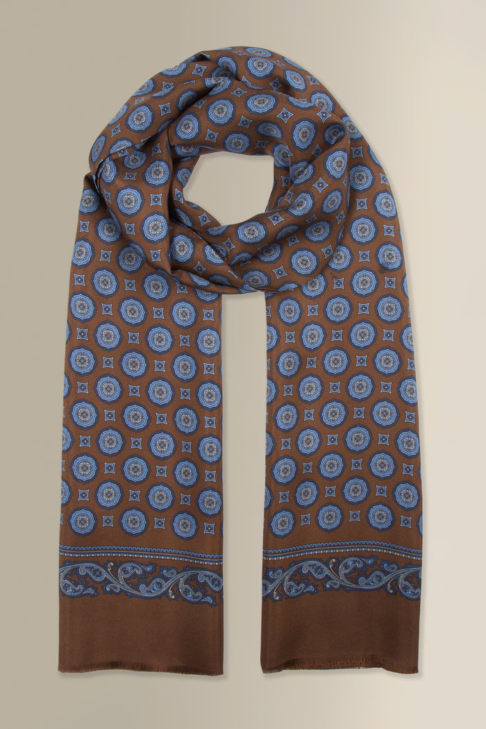 Brown Medallion Printed Silk Scarf