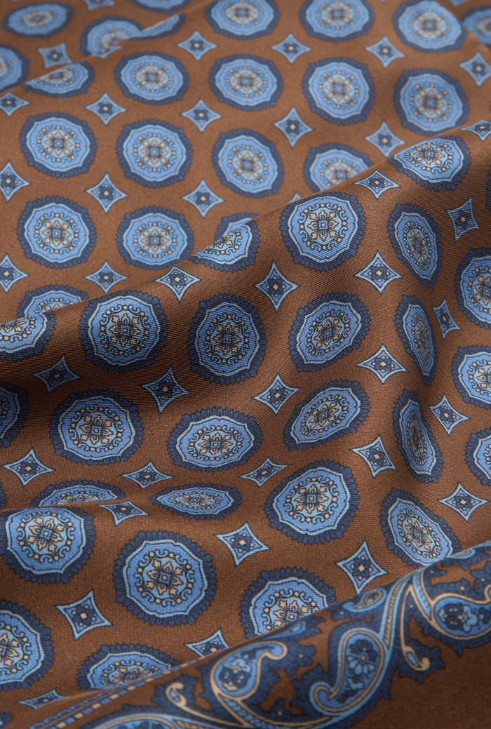 Brown Medallion Printed Silk Scarf
