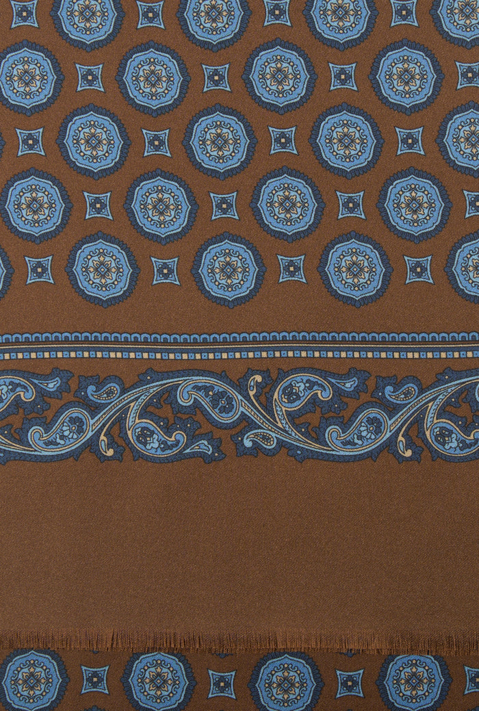 Brown Medallion Printed Silk Scarf