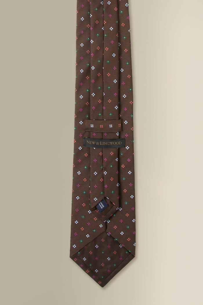 Brown Micro Floral Woven Silk Tie