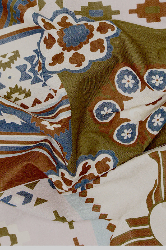 Brown & Navy Mosaic Print Cotton Bandana