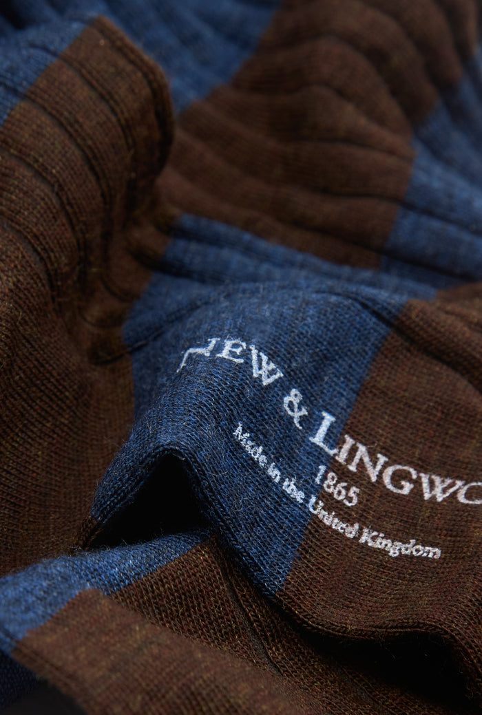 Brown & Navy Stripe Long Lightweight Wool Socks
