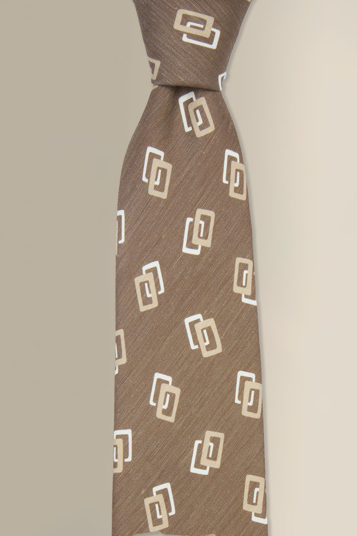 Brown Shapes Printed Linen & Silk Tie