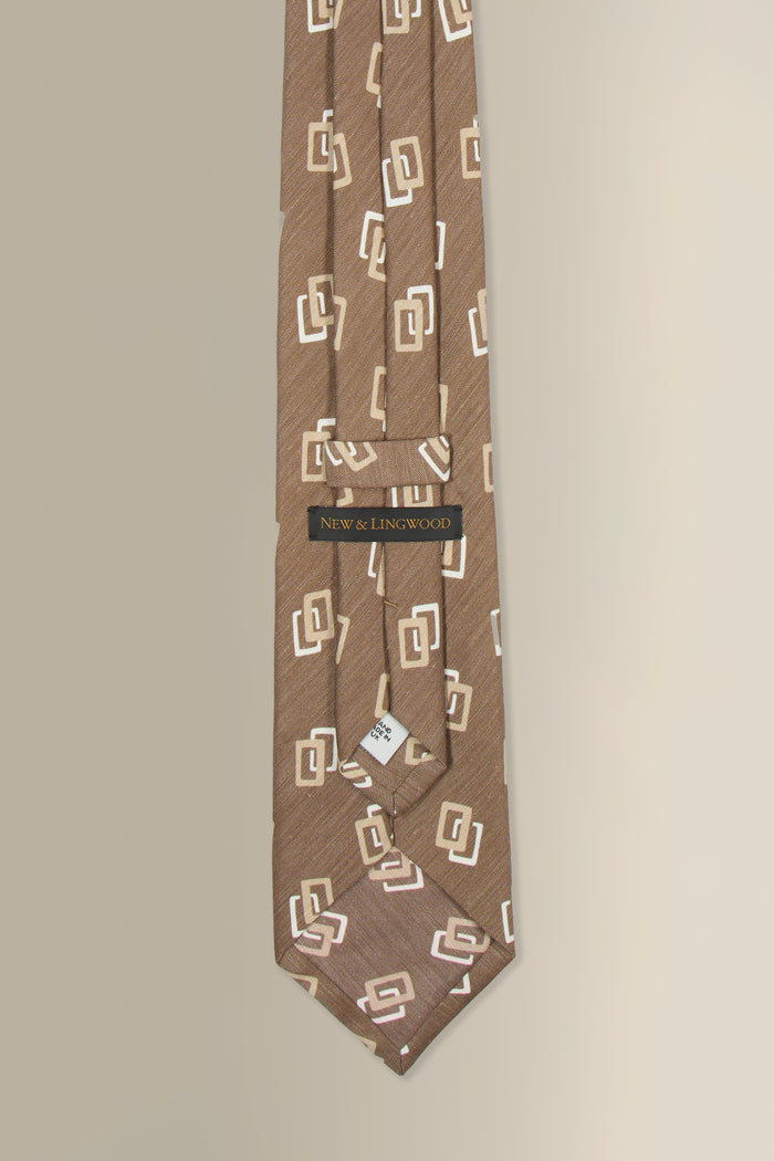 Brown Shapes Printed Linen & Silk Tie