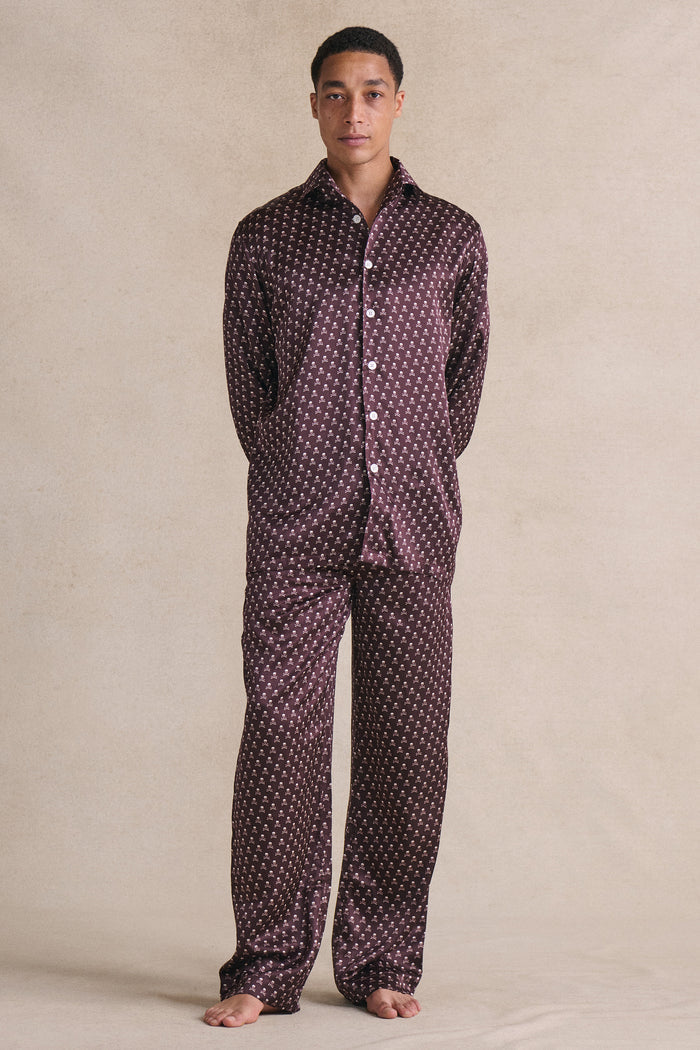 Burgundy & Cream Skull & Crossbones Silk Lounge Trousers
