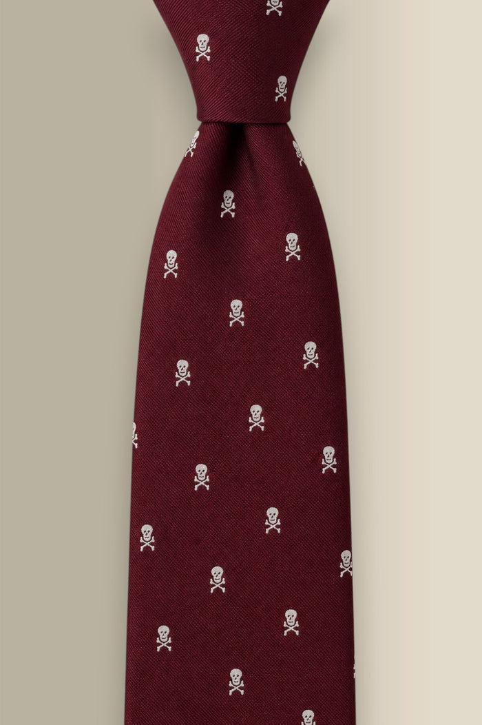 Burgundy Heritage Skull & Crossbones Woven Silk Tie