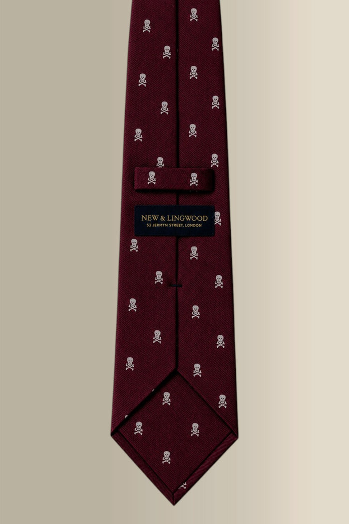 Burgundy Heritage Skull & Crossbones Woven Silk Tie