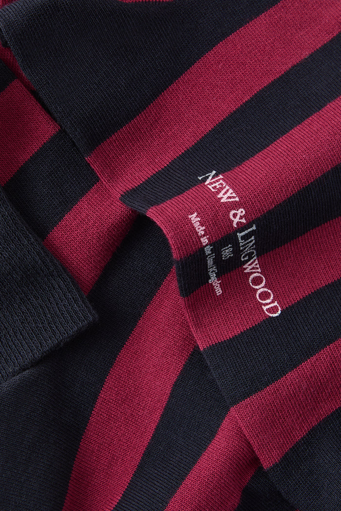 Burgundy & Navy Stripe Mid Calf Cotton Socks