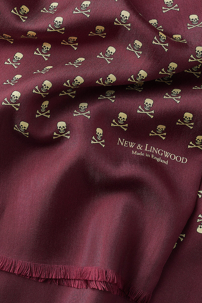 Burgundy Skull & Crossbones Silk Scarf