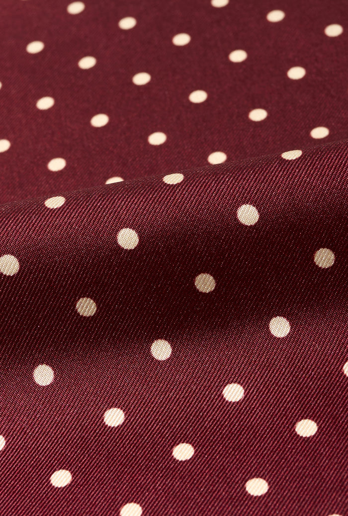 Burgundy & White Polka Dot Silk Pocket Square