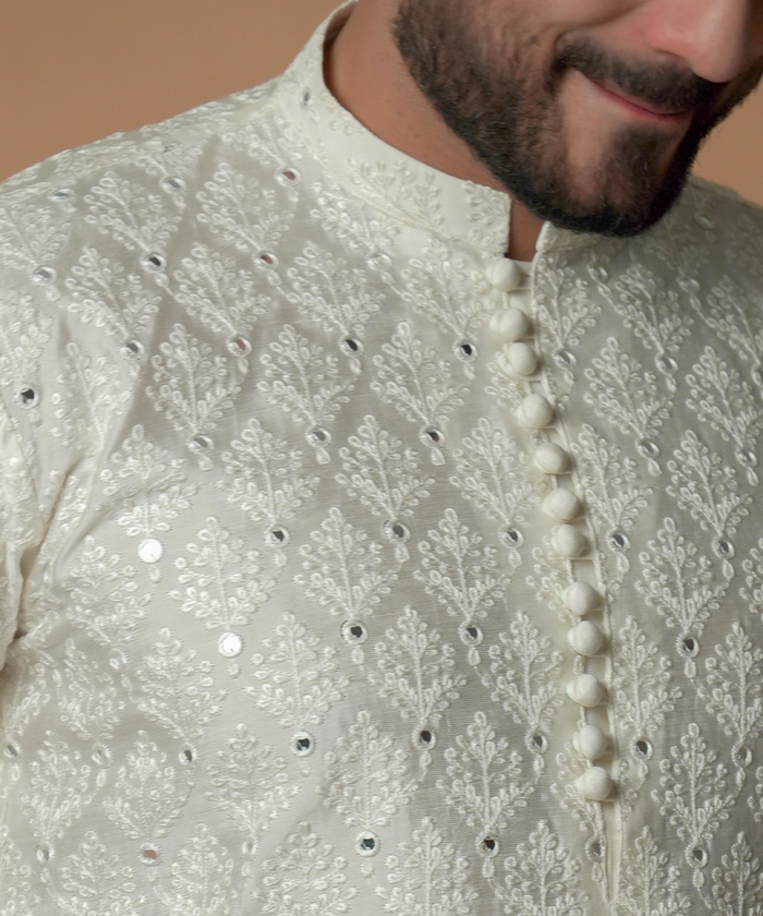 Chaandi - Ivory resham & sequin embroidered