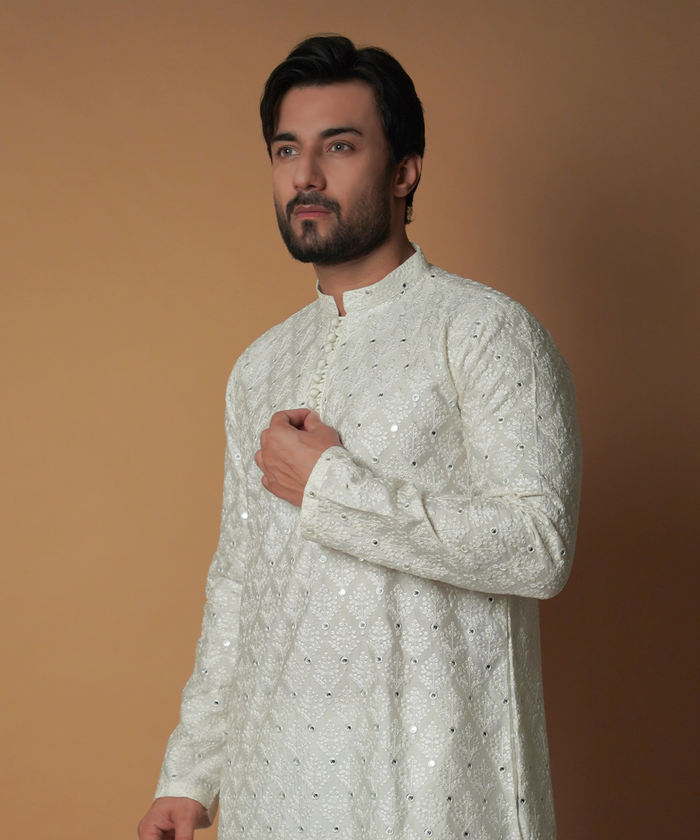 Chaandi - Ivory resham & sequin embroidered