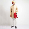 Champagne Gold Brocade Short Sherwani, Elegant Embroidered Wedding Attire