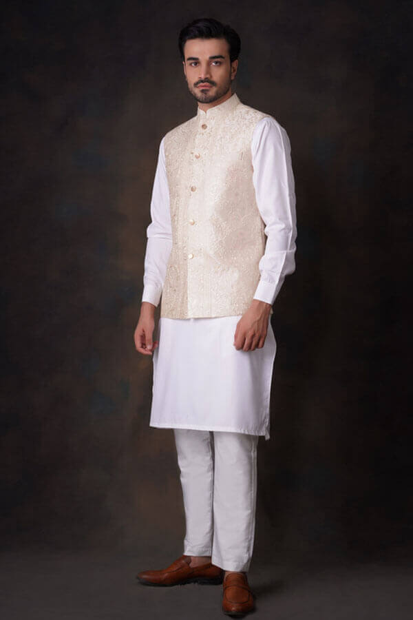 Cream and Gold Embroidered Waistcoat