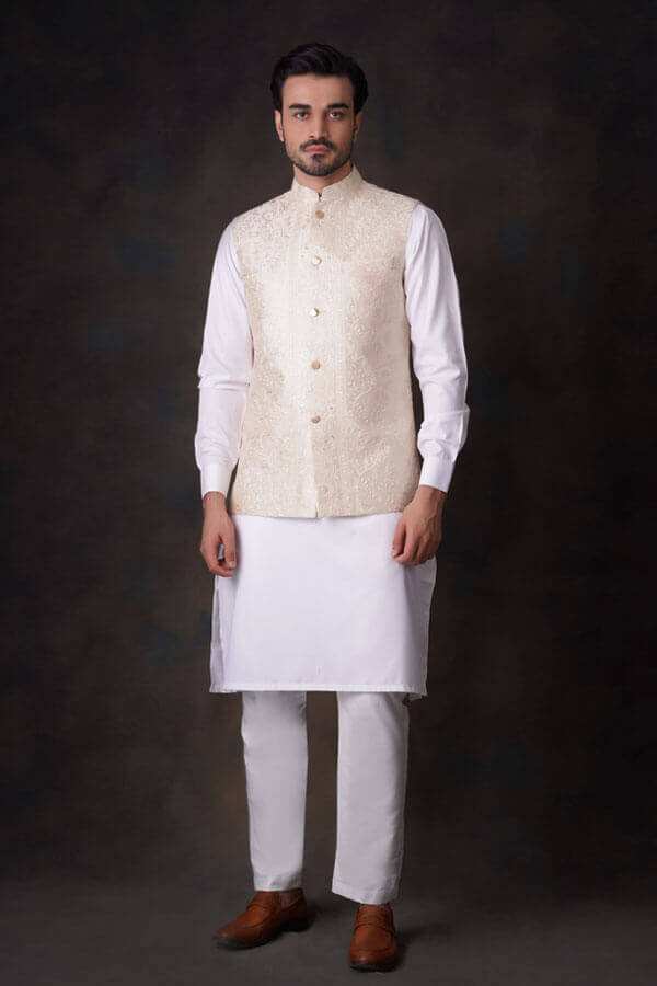 Cream and Gold Embroidered Waistcoat