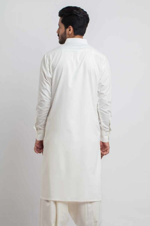 Classic Off-White Tall Mandarin Collar Shalwar Kameez AI-SHKZ-00024