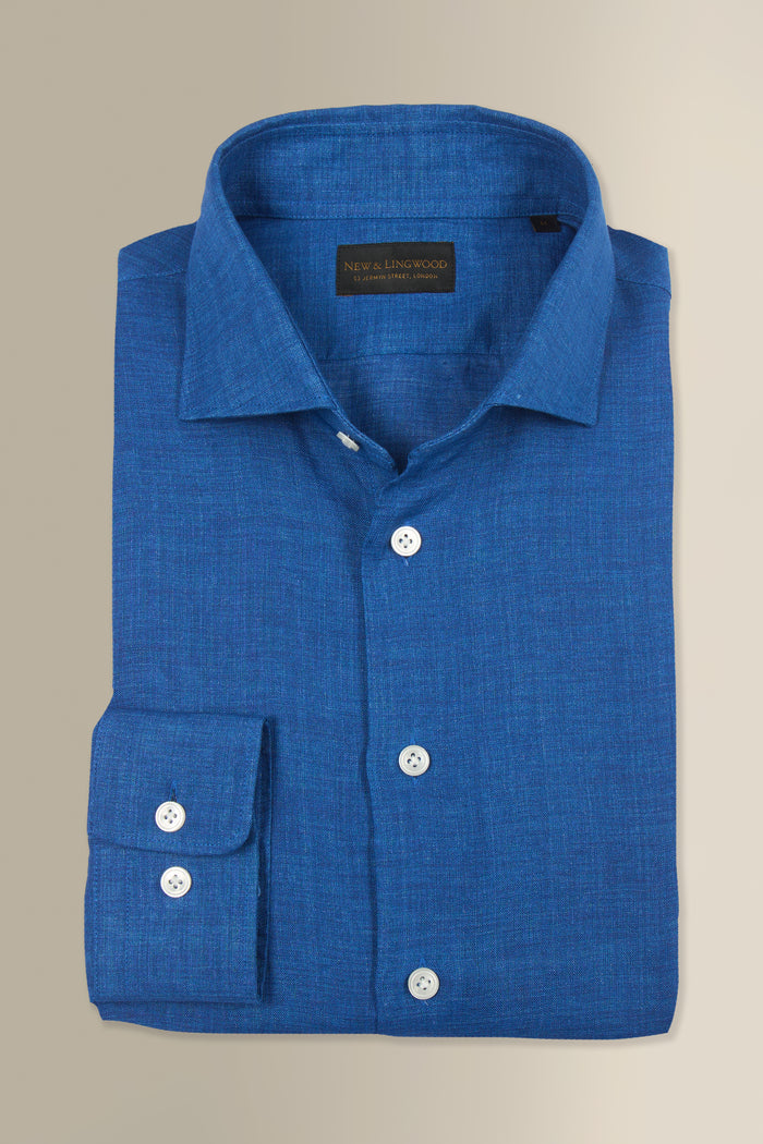 Cobalt Cutaway Collar Standard Fit Single Cuff Linen Shirt
