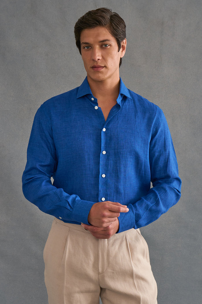 Cobalt Cutaway Collar Standard Fit Single Cuff Linen Shirt