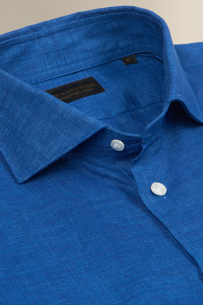 Cobalt Cutaway Collar Standard Fit Single Cuff Linen Shirt