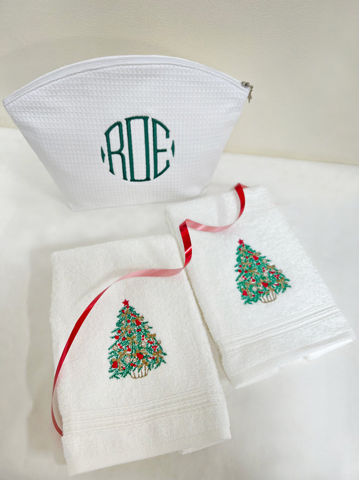 Cosmetic Bag (Large) - White Waffle Weave, Curved Top