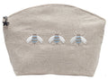 Cosmetic Bag, Natural Linen (Medium), Three Napoleon Bees (Duck Egg Blue)