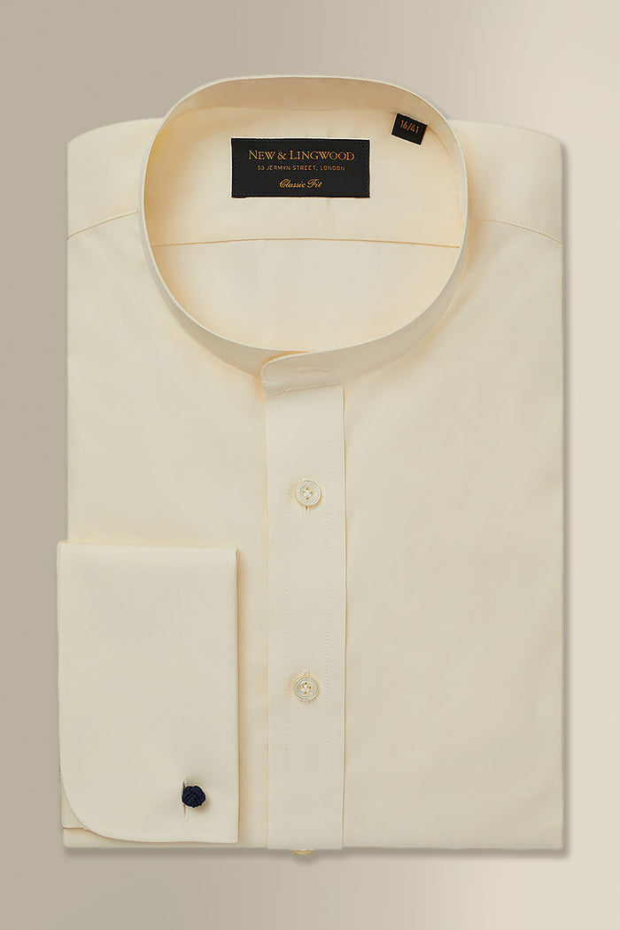 Cream Classic Fit Neckband Poplin Shirt