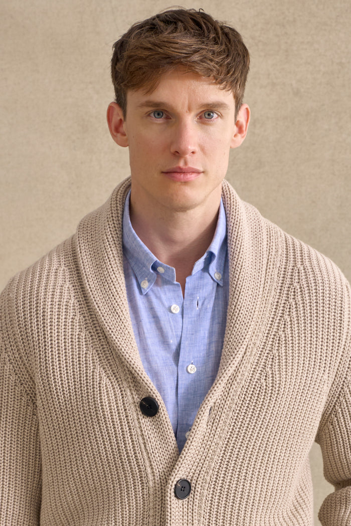 Cream Cotton Shawl Collar Cardigan