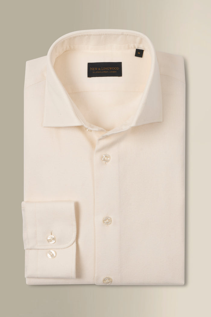 Cream Cutaway Collar Standard Fit Flannel Shirt