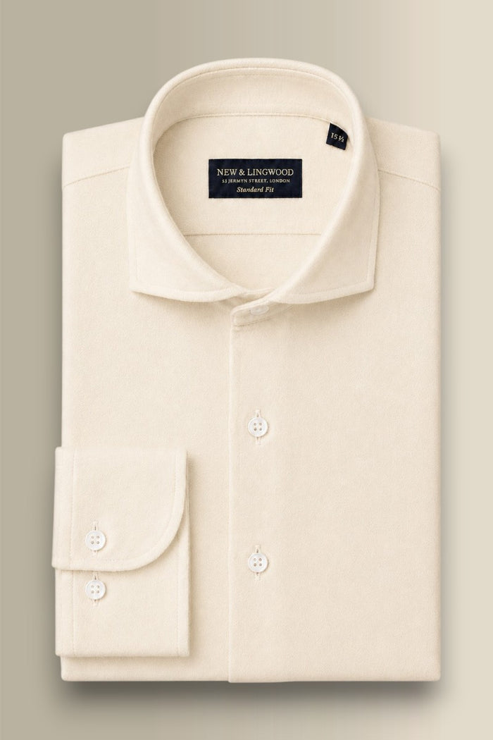 Cream Cutaway Collar Standard Fit Flannel Shirt