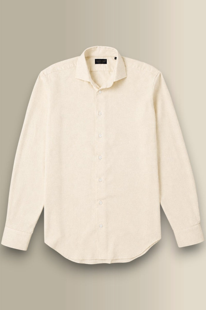 Cream Cutaway Collar Standard Fit Flannel Shirt
