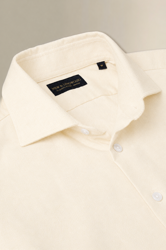 Cream Cutaway Collar Standard Fit Flannel Shirt