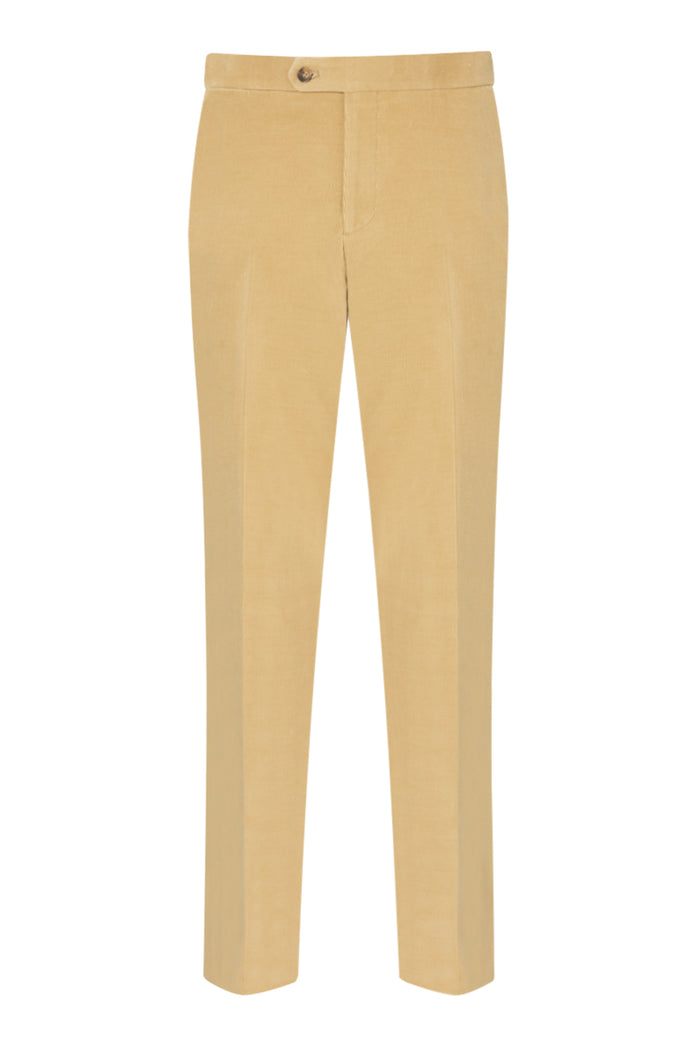 Cream Flat Front 14 Wale Corduroy Trousers