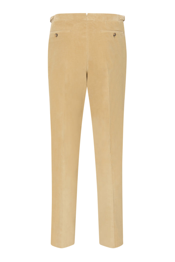Cream Flat Front 14 Wale Corduroy Trousers