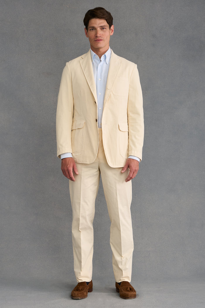 Cream Flat Front Garment Dyed Trousers