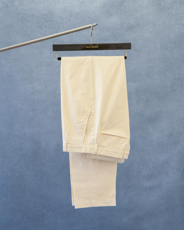 Cream Flat Front Garment Dyed Trousers