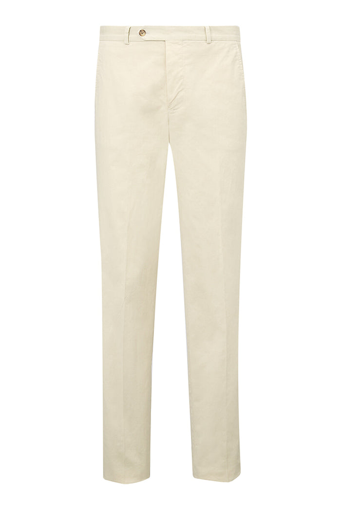 Cream Flat Front Garment Dyed Trousers