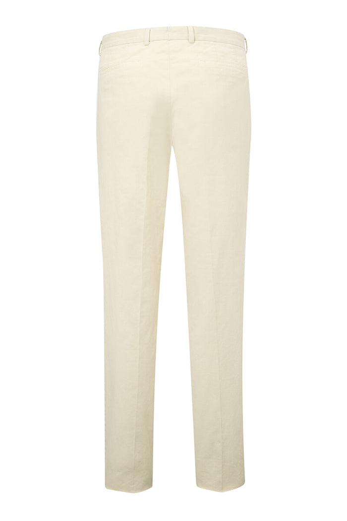 Cream Flat Front Garment Dyed Trousers