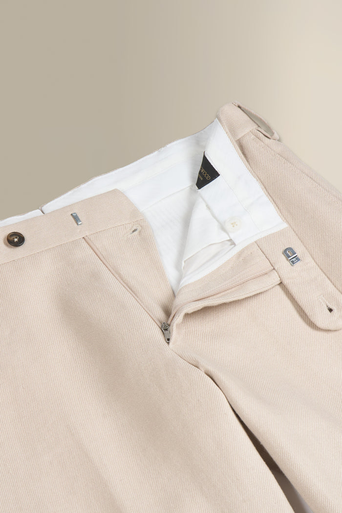 Cream Flat Front Linen Twill Trousers